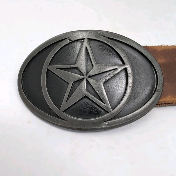 Foster Weld Star Buckle Handmade Tandy Brown Leather Belt Mens XL-XXL Adjustable - Picture 2 of 14